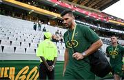 13 July 2024; Damian de Allende of South Africa arrives before the second test between South Africa and Ireland at Kings Park in Durban, South Africa. Photo by Brendan Moran/Sportsfile