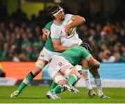 13 July 2024; Eben Etzebeth of South Africa is tackled by Caelan Doris of Ireland during the second test between South Africa and Ireland at Kings Park in Durban, South Africa. Photo by Brendan Moran/Sportsfile