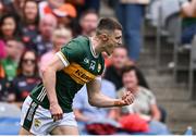 13 July 2024; Sean O'Shea of Kerry celebrates after kicking his side's first point during the GAA Football All-Ireland Senior Championship semi-final match between Armagh and Kerry at Croke Park in Dublin. Photo by Seb Daly/Sportsfile