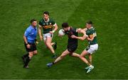 13 July 2024; Ben Crealey of Armagh in action against Seán O'Shea of Kerry during the GAA Football All-Ireland Senior Championship semi-final match between Armagh and Kerry at Croke Park in Dublin. Photo by Daire Brennan/Sportsfile