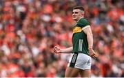 13 July 2024; Seán O'Shea of Kerry reacts to a free in going wide during the GAA Football All-Ireland Senior Championship semi-final match between Armagh and Kerry at Croke Park in Dublin. Photo by Harry Murphy/Sportsfile