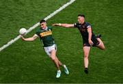 13 July 2024; Seán O'Shea of Kerry in action against Paddy Burns of Armagh during the GAA Football All-Ireland Senior Championship semi-final match between Armagh and Kerry at Croke Park in Dublin. Photo by Daire Brennan/Sportsfile