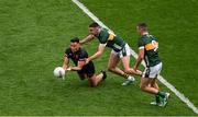 13 July 2024; Aaron McKay of Armagh in action against Seán O'Shea of Kerry during the GAA Football All-Ireland Senior Championship semi-final match between Armagh and Kerry at Croke Park in Dublin. Photo by Daire Brennan/Sportsfile
