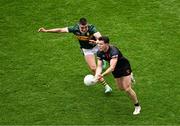 13 July 2024; Joe McElroy of Armagh in action against Seán O'Shea of Kerry during the GAA Football All-Ireland Senior Championship semi-final match between Armagh and Kerry at Croke Park in Dublin. Photo by Daire Brennan/Sportsfile