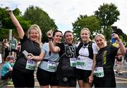 14 July 2024; Runners from left, Claire Ryan, Danielle Grimes, Caoimhe Lynch, Megan McMahon and Karen Duffy before the Irish Life Dublin Race Series Fingal 10k at Swords in Dublin. Photo by Sam Barnes/Sportsfile