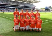 13 July 2024; The Armagh team, back row, left to right, Maxim Gilmartin, Annaduff NS, Carrick-on-Shannon, Leitrim, Brendan Maguire, St Joseph's NS, Aughavas, Leitrim, Jay Loughlin, St Clare's NS, Manorhamilton, Leitrim, Shane Ryan, Murrintown NS, Murrintown, Wexford, Jude McCoy, St Mary's PS, Maguiresbridge, Fermanagh, front row, left to right, Sean O'Leary, Blackwater NS, Blackwater, Wexford, Donnacha Gormley, Scoil Naomh Éanna, Carroroe, Sligo, Darragh Langan, Corballa NS, Corballa, Sligo, Tommy Muldoon, St Michael's NS, Cloonacool, Sligo, Daniel Maguire, St Macartan's PS, Roslea, Fermanagh, ahead of the GAA INTO Cumann na mBunscol Respect Exhibition Go Games at the GAA Football All-Ireland Senior Championship Semi-Final match between Armagh and Kerry at Croke Park in Dublin. Photo by Daire Brennan/Sportsfile