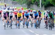 14 July 2024; A general view of the peloton during stage six of the 2024 Junior Tour of Ireland at the Ennis Circuit stage in Clare. Photo by Stephen McMahon/Sportsfile