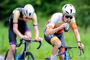 14 July 2024; Cameron Henry of Cycling Ulster team, right, during stage six of the 2024 Junior Tour of Ireland at the Ennis Circuit stage in Clare. Photo by Stephen McMahon/Sportsfile