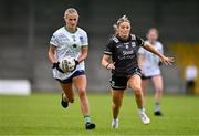 14 July 2024; Róisín Ambrose of Limerick in action against Brenda Bannon of Fermanagh during the TG4 All-Ireland Junior Championship semi-final match between Fermanagh and Limerick at Glennon Brothers Pearse Park in Longford. Photo by Ben McShane/Sportsfile