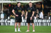 13 July 2024; South Africa head of athletic performance Andy Edwards, left, and defence coach Jerry Flannery before the second test between South Africa and Ireland at Kings Park in Durban, South Africa. Photo by Brendan Moran/Sportsfile