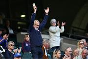 14 July 2024; Former GAA president Larry McCarthy celebrates after his side's victory in during the GAA Football All-Ireland Junior Championship final between London and New York at Croke Park in Dublin. Photo by Piaras Ó Mídheach/Sportsfile