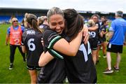 14 July 2024; Brenda Bannon, left, and Eimear Smyth of Fermanagh celebrate after the TG4 All-Ireland Junior Championship semi-final match between Fermanagh and Limerick at Glennon Brothers Pearse Park in Longford. Photo by Ben McShane/Sportsfile