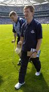 1 August 2004; Dessie Farrell leaves the field with the Dublin Chairman John Bailey. Bank of Ireland All-Ireland Football Championship, Round 4, Dublin v Roscommon, Croke Park, Dublin. Picture credit; Ray McManus / SPORTSFILE