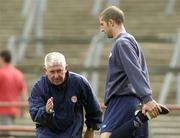 10 August 2004; Shelbourne coach Eamonn Collins issues instructions to Owen Heary during at a training session ahead of tomorrow's UEFA Champions League 3rd Round First Leg Qualifier against Deportivo La Coruna. Lansdowne Road, Dublin. Picture credit; Pat Murphy / SPORTSFILE