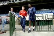 10 August 2004; Shelbourne manager Pat Fenlon, left, chats with Joseph Ndo as they walk out onto the pitch for a training session ahead of tomorrow's UEFA Champions League 3rd Round First Leg Qualifier against Deportivo La Coruna. Lansdowne Road, Dublin. Picture credit; David Maher / SPORTSFILE