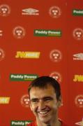 10 August 2004; Shelbourne manager Pat Fenlon in jovial mood at a press conference ahead of tomorrow's UEFA Champions League 3rd Round First Leg Qualifier against Deportivo La Coruna. Lansdowne Road, Dublin. Picture credit; Pat Murphy / SPORTSFILE