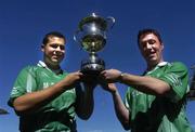 12 August 2004; Reigning champion Paul Dunne from Louth, right, and Tom Finn from Wicklow who finished in 2nd place after a press briefing to mark the launch of the 2004 Martin Donnelly All Ireland Poc Fada competition. Croke Park, Dublin. Picture credit; Damien Eagers / SPORTSFILE