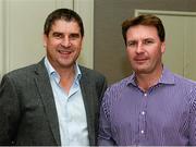 21 September 2013; Former Offaly hurler Michael Duignan, left, and Vinnie Glennon, Roscommon, in attendance at the inaugural GPA Former Players Network event. Hilton DoubleTree, Ballsbridge, Dublin. Photo by Sportsfile