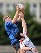 21 September 2013; Collie Joyce-Ahearne, Leinster, wins possession for his side in a lineout ahead of Nigel Simpson, Ulster. Under 19 Interprovincial, Leinster v Ulster. Donnybrook Stadium, Donnybrook, Dublin. Picture credit: Stephen McCarthy / SPORTSFILE