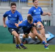 21 September 2013; Leinster's Andy Marks goes over for a late try, to leave the final score Leinster 8 Ulster 3. Under 19 Interprovincial, Leinster v Ulster. Donnybrook Stadium, Donnybrook, Dublin. Picture credit: Stephen McCarthy / SPORTSFILE