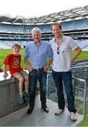 21 September 2013; On the eve of the All-Ireland Football Final Mayo football legend Willie Joe Padden gave a unique tour of Croke Park stadium as part of the Bord Gáis Energy Legends Tour Series. Pictured with Willie are Mayo supporters Ciaran, age 7, and David Keane, originally from Charlestown, Co. Mayo, but now living in New York. Willie Joe Padden also received a framed photograph and plaque from John Conroy, Sponsorship, Bord Gais Energy, after the tour. This was the final Bord Gáis Energy Legends Tour for 2013 and previous tours included Legends such as Pat Gilroy, Ken McGrath, Tommy Dunne, Jamesie O’Connor and Steven McDonnell. Full details of other Croke Park events are available on www.crokepark.ie/events. Croke Park, Dublin. Picture credit: Brendan Moran / SPORTSFILE
