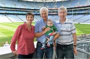21 September 2013; On the eve of the All-Ireland Football Final Mayo football legend Willie Joe Padden gave a unique tour of Croke Park stadium as part of the Bord Gáis Energy Legends Tour Series. Pictured with Willie are, Mayo supporters Josephine, Brendan, age 7 months, and Gabriel Gardiner, from Hollymount, Co. Mayo. Willie Joe Padden also received a framed photograph and plaque from John Conroy, Sponsorship, Bord Gais Energy, after the tour. This was the final Bord Gáis Energy Legends Tour for 2013 and previous tours included Legends such as Pat Gilroy, Ken McGrath, Tommy Dunne, Jamesie O’Connor and Steven McDonnell. Full details of other Croke Park events are available on www.crokepark.ie/events. Croke Park, Dublin. Picture credit: Brendan Moran / SPORTSFILE