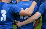 21 September 2013; A view of the Leinster Rugby twitter handle @leinsterrugby on the back of their jersey. Under 19 Interprovincial, Leinster v Ulster. Donnybrook Stadium, Donnybrook, Dublin. Picture credit: Stephen McCarthy / SPORTSFILE