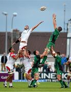 21 September 2013; Craig Clarke, Connacht, wins possession for his side in a lineout ahead of Johann Muller, Ulster. Celtic League 2013/14, Round 3, Connacht v Ulster, The Sportsground, Galway. Picture credit: Diarmuid Greene / SPORTSFILE