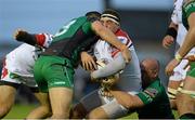 21 September 2013; Ricky Lutton, Ulster, is tackled by Robbie Henshaw, left, and Sean Henry, Connacht. Celtic League 2013/14, Round 3, Connacht v Ulster, The Sportsground, Galway. Picture credit: Diarmuid Greene / SPORTSFILE