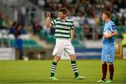 21 September 2013; Ken Oman, Shamrock Rovers, reacts after being sent off by referee Padraigh Sutton. EA Sports Cup Final, Shamrock Rovers v Drogheda United, Tallaght Stadium, Tallaght, Co. Dublin. Photo by Sportsfile