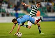 21 September 2013; Declan O'Brien, Drogheda United, is tackled by Ken Oman, Shamrock Rovers, for which Oman was given a second yellow card and sent off by referee Padraigh Sutton. EA Sports Cup Final, Shamrock Rovers v Drogheda United, Tallaght Stadium, Tallaght, Co. Dublin. Photo by Sportsfile