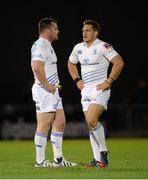 20 September 2013; Cian Healy, left, and Jimmy Gopperth, Leinster. Celtic League 2013/14, Round 3, Glasgow Warriors v Leinster. Scotstoun Stadium, Glasgow, Scotland. Picture credit: Stephen McCarthy / SPORTSFILE