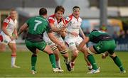 21 September 2013; Iain Henderson, Ulster, is tackled by Willie Faloon, left, and John Muldoon, Connacht. Celtic League 2013/14, Round 3, Connacht v Ulster, The Sportsground, Galway. Picture credit: Diarmuid Greene / SPORTSFILE