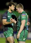 21 September 2013; Connacht's Danie Poolman, left, and Eoin Griffin exchange a handshake after the game. Celtic League 2013/14, Round 3, Connacht v Ulster, The Sportsground, Galway. Picture credit: Diarmuid Greene / SPORTSFILE