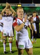 21 September 2013; Ulster's Luke Marshall applauds supporters after victory over Connacht. Celtic League 2013/14, Round 3, Connacht v Ulster, The Sportsground, Galway. Picture credit: Diarmuid Greene / SPORTSFILE