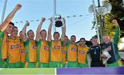 21 September 2013; The Corofin, Galway, team celebrate after winning the 2013 FBD 7s final at Kilmacud Crokes GAA Club. The competition, now in its 41st year, attracted top club teams from all over Ireland and provided a day of fantastic football for GAA fans. Kilmacud Crokes GAA Club, Stillorgan, Co. Dublin. Picture credit: Barry Cregg / SPORTSFILE