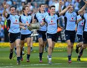 22 September 2013; Ger Brennan, left, and Diarmuid Connolly, Dublin, celebrate with the Sam Maguire cup at the end of the game. GAA Football All-Ireland Senior Championship Final, Dublin v Mayo, Croke Park, Dublin. Picture credit: David Maher / SPORTSFILE
