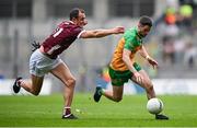14 July 2024; Ryan McHugh of Donegal in action against John Maher of Galway during the GAA Football All-Ireland Senior Championship semi-final match between Donegal and Galway at Croke Park in Dublin. Photo by Seb Daly/Sportsfile