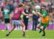 14 July 2024; Daniel Norris, Sacred Heart PS, Omagh, Tyrone, representing Donegal during the GAA INTO Cumann na mBunscol Respect Exhibition Go Games at the GAA Football All-Ireland Senior Championship semi-final match between Donegal and Galway at Croke Park in Dublin. Photo by David Fitzgerald/Sportsfile
