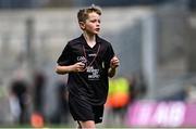 14 July 2024; Referee Shay Donnelly, Roan St Patrick's PS, Dungannon, Tyrone during the GAA INTO Cumann na mBunscol Respect Exhibition Go Games at the GAA Football All-Ireland Senior Championship semi-final match between Donegal and Galway at Croke Park in Dublin. Photo by Piaras Ó Mídheach/Sportsfile