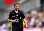 14 July 2024; Referee Shay Donnelly, Roan St Patrick's PS, Dungannon, Tyrone during the GAA INTO Cumann na mBunscol Respect Exhibition Go Games at the GAA Football All-Ireland Senior Championship semi-final match between Donegal and Galway at Croke Park in Dublin. Photo by Piaras Ó Mídheach/Sportsfile