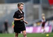 14 July 2024; Referee Shay Donnelly, Roan St Patrick's PS, Dungannon, Tyrone during the GAA INTO Cumann na mBunscol Respect Exhibition Go Games at the GAA Football All-Ireland Senior Championship semi-final match between Donegal and Galway at Croke Park in Dublin. Photo by Piaras Ó Mídheach/Sportsfile