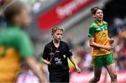 14 July 2024; Referee Shay Donnelly, Roan St Patrick's PS, Dungannon, Tyrone during the GAA INTO Cumann na mBunscol Respect Exhibition Go Games at the GAA Football All-Ireland Senior Championship semi-final match between Donegal and Galway at Croke Park in Dublin. Photo by Piaras Ó Mídheach/Sportsfile