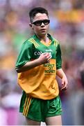 14 July 2024; Daniel Norris, Sacred Heart PS, Omagh, Tyrone, representing Donegal during the GAA INTO Cumann na mBunscol Respect Exhibition Go Games at the GAA Football All-Ireland Senior Championship semi-final match between Donegal and Galway at Croke Park in Dublin. Photo by Piaras Ó Mídheach/Sportsfile