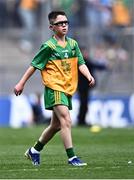14 July 2024; Daniel Norris, Sacred Heart PS, Omagh, Tyrone, representing Donegal during the GAA INTO Cumann na mBunscol Respect Exhibition Go Games at the GAA Football All-Ireland Senior Championship semi-final match between Donegal and Galway at Croke Park in Dublin. Photo by Piaras Ó Mídheach/Sportsfile