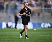 14 July 2024; Referee Shay Donnelly, Roan St Patrick's PS, Dungannon, Tyrone during the GAA INTO Cumann na mBunscol Respect Exhibition Go Games at the GAA Football All-Ireland Senior Championship semi-final match between Donegal and Galway at Croke Park in Dublin. Photo by Piaras Ó Mídheach/Sportsfile