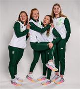 17 July 2024; Swimmers, from left, Mona McSharry, Danielle Hill, Ellen Walshe and Grace Davison during the Team Ireland Paris 2024 team announcement for Swimming at the Crowne Plaza Hotel in Blanchardstown, Dublin. Photo by David Fitzgerald/Sportsfile