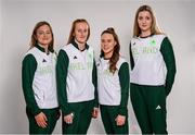 17 July 2024; Swimmers, from left, Mona McSharry, Danielle Hill, Ellen Walshe and Grace Davison during the Team Ireland Paris 2024 team announcement for Swimming at the Crowne Plaza Hotel in Blanchardstown, Dublin. Photo by David Fitzgerald/Sportsfile