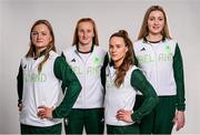 17 July 2024; Swimmers, from left, Mona McSharry, Danielle Hill, Ellen Walshe and Grace Davison during the Team Ireland Paris 2024 team announcement for Swimming at the Crowne Plaza Hotel in Blanchardstown, Dublin. Photo by David Fitzgerald/Sportsfile