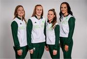 17 July 2024; Swimmers, from left, Mona McSharry, Danielle Hill, Ellen Walshe and Victoria Catterson during the Team Ireland Paris 2024 team announcement for Swimming at the Crowne Plaza Hotel in Blanchardstown, Dublin. Photo by David Fitzgerald/Sportsfile